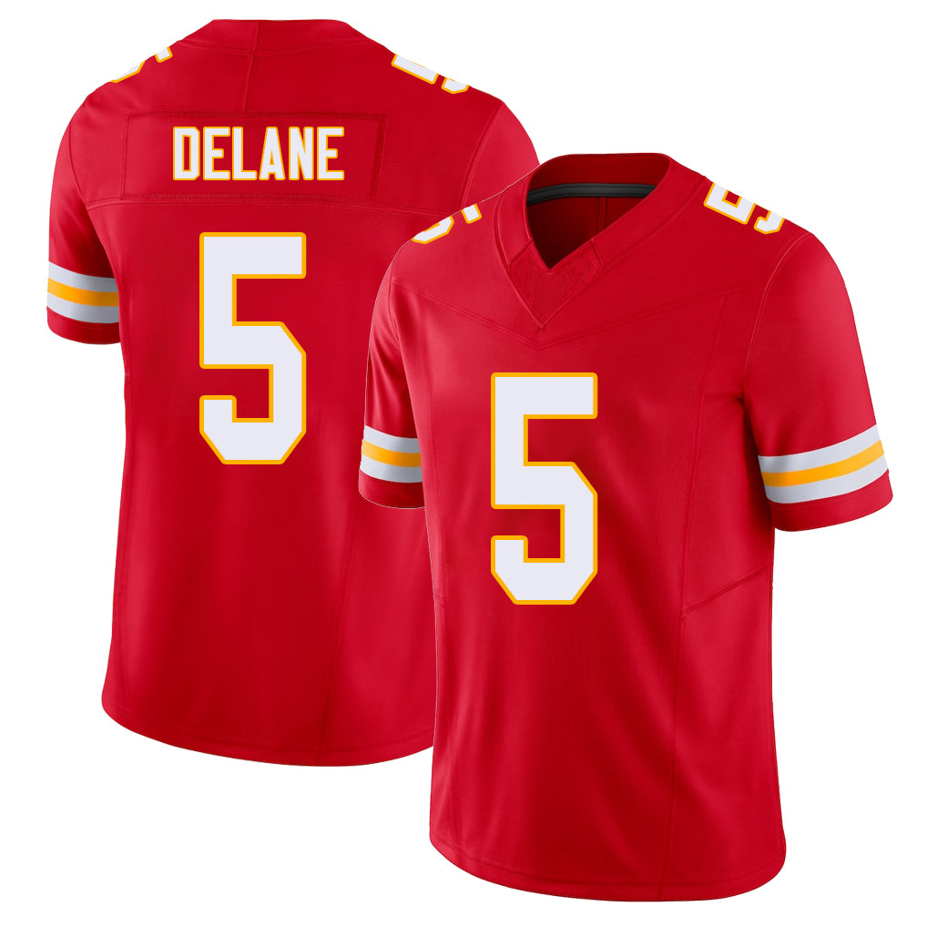 Kansas City #5 Delane Player Football V Neck Short Sleeve Red Jersey Mansoor For Men Youth Women Gift