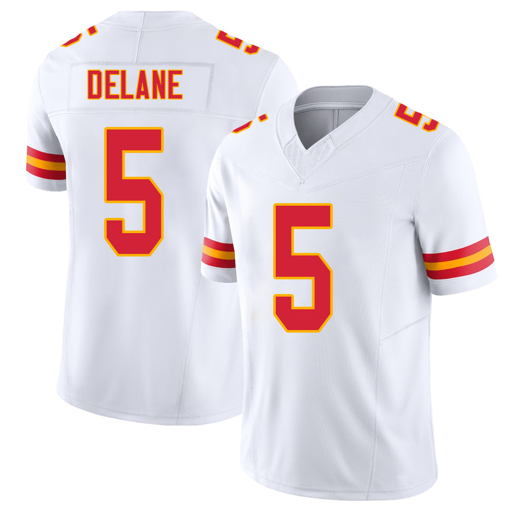 Kansas City #5 Delane Player Football V Neck Short Sleeve White Jersey Mansoor For Men Youth Women Gift
