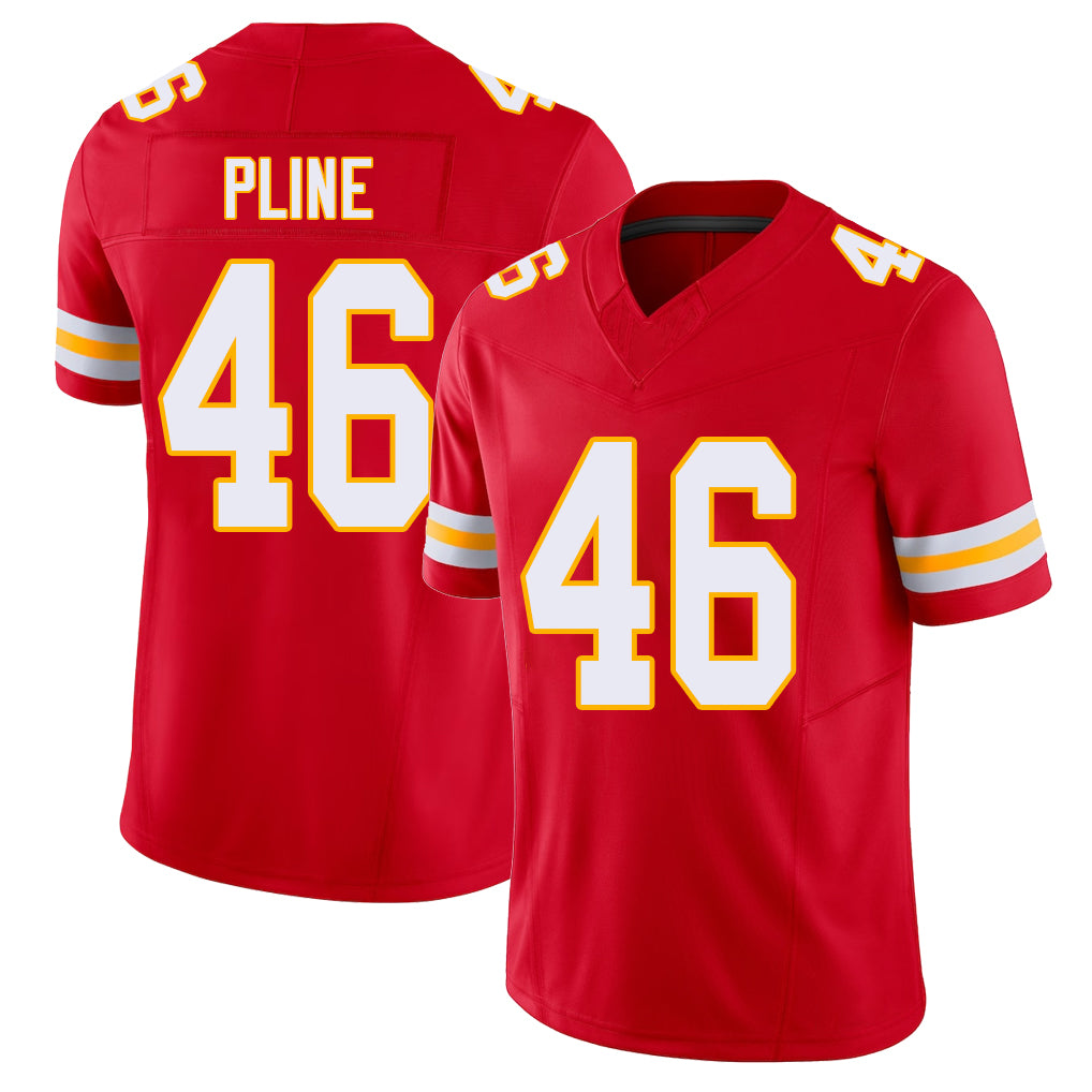 Kansas City #46 Pline Player Football V Neck Short Sleeve Red Jersey Mason For Men Youth Women Gift