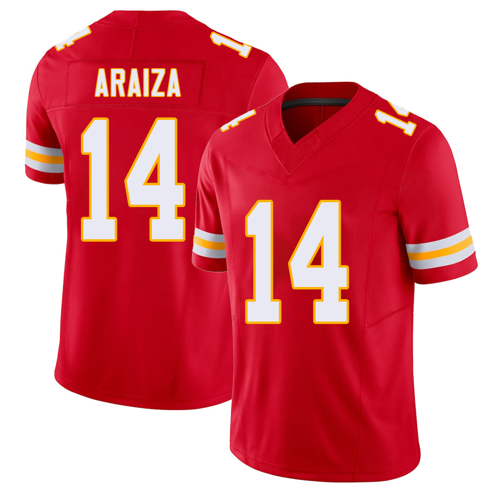 Kansas City #14 Araiza Player Football V Neck Short Sleeve Red Jersey Matt For Men Youth Women Gift