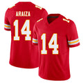 Kansas City #14 Araiza Player Football V Neck Short Sleeve Red Jersey Matt For Men Youth Women Gift