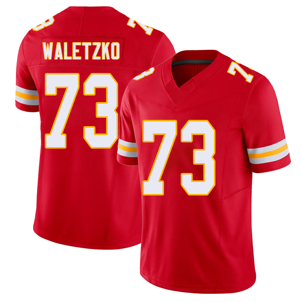 Kansas City #73 Waletzko Player Football V Neck Short Sleeve Red Jersey Matt For Men Youth Women Gift