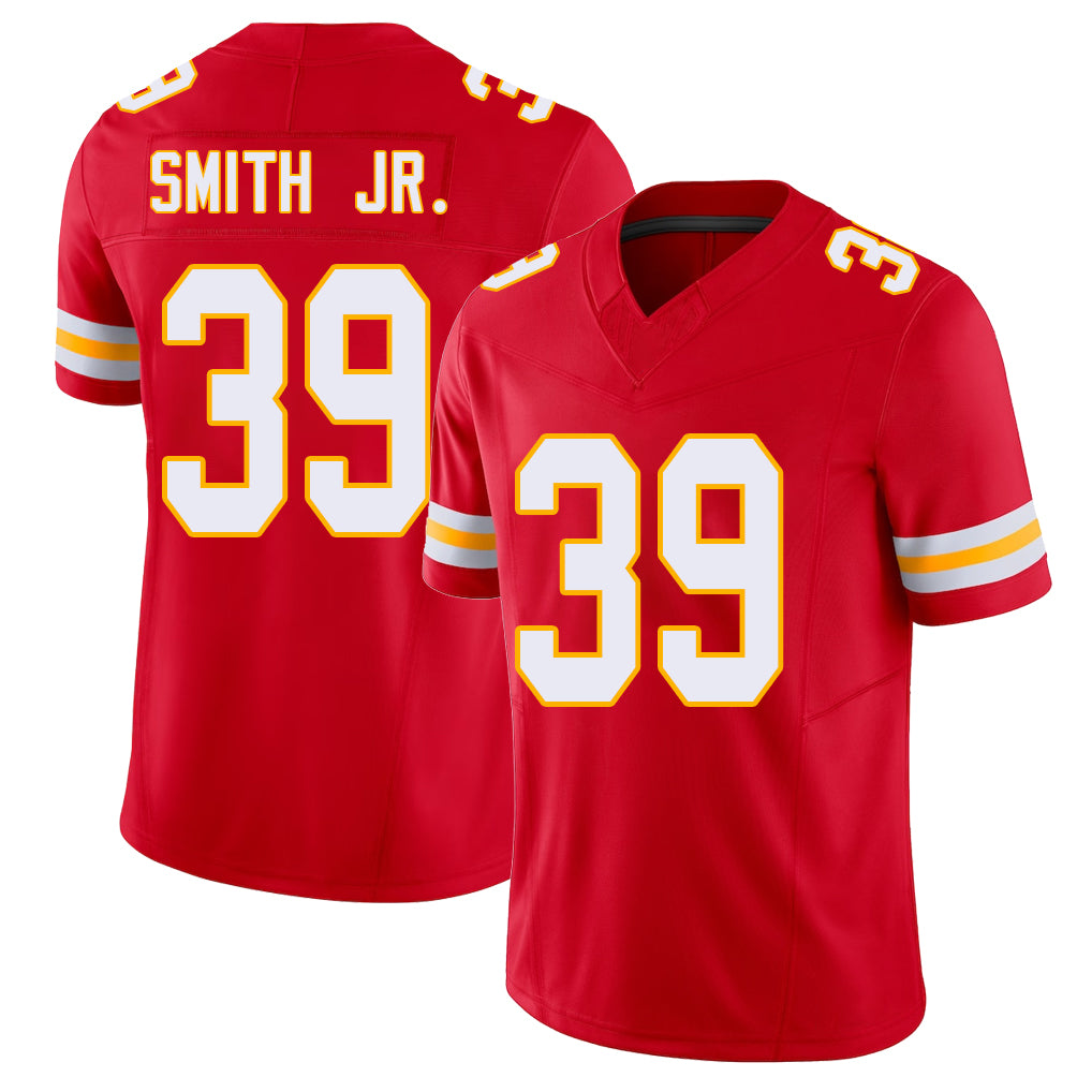Kansas City #39 Smith Jr. Player Football V Neck Short Sleeve Red Jersey Melvin For Men Youth Women Gift