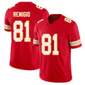 Kansas City #81 Remigio Player Football V Neck Short Sleeve Red Jersey Nikko For Men Youth Women Gift