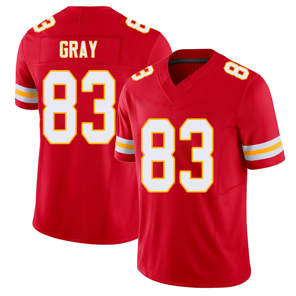 Kansas City #83 Gray Player Football V Neck Short Sleeve Red Jersey Noah For Men Youth Women Gift