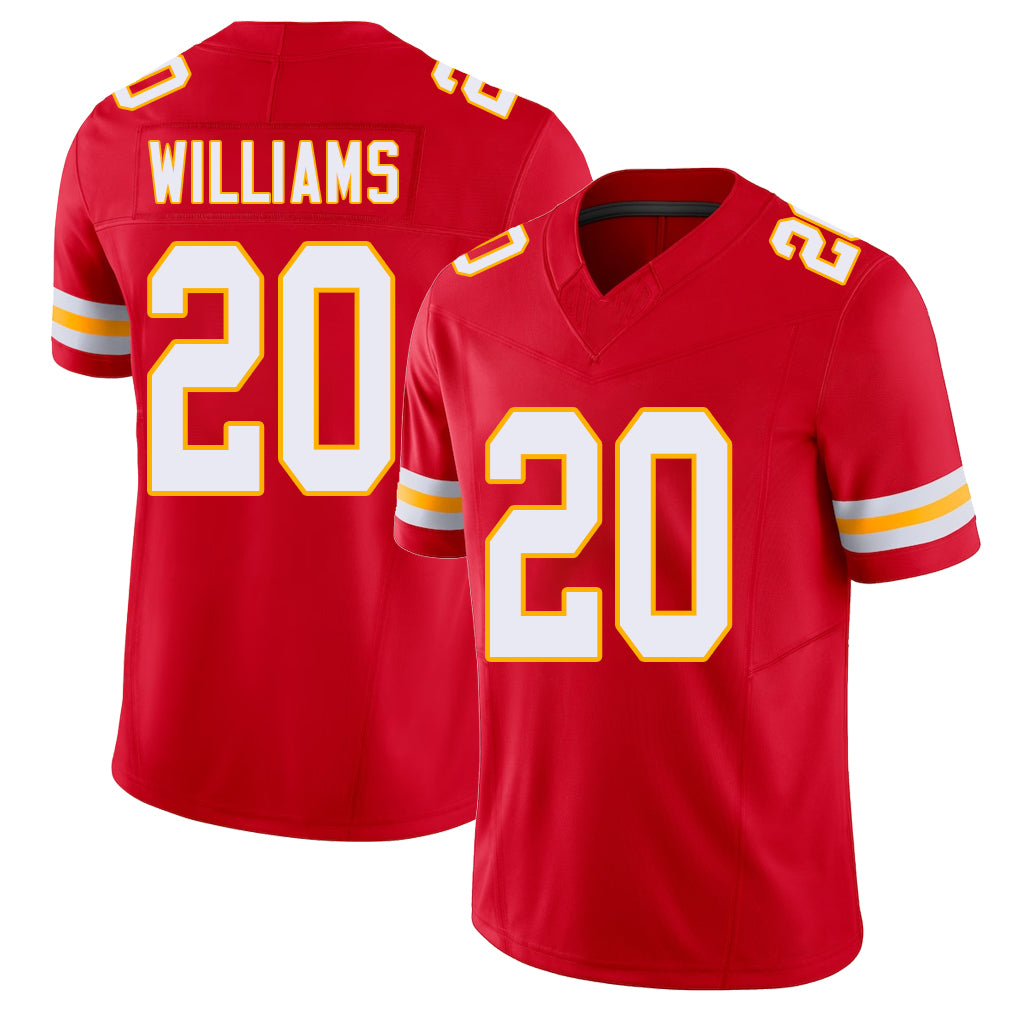 Kansas City #20 Williams Player Football V Neck Short Sleeve Red Jersey Nohl For Men Youth Women Gift