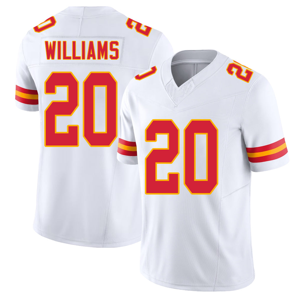 Kansas City #20 Williams Player Football V Neck Short Sleeve White Jersey Nohl For Men Youth Women Gift