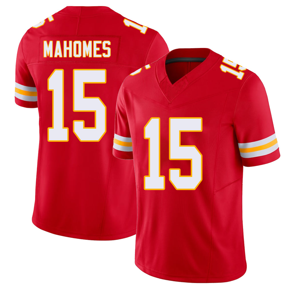 Kansas City #15 Mahomes Player Football V Neck Short Sleeve Red Jersey Patrick For Men Youth Women Gift