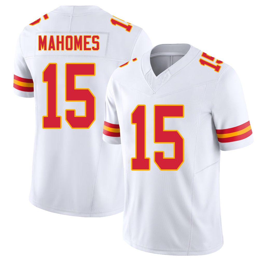 Kansas City #15 Mahomes Player Football V Neck Short Sleeve White Jersey Patrick For Men Youth Women Gift