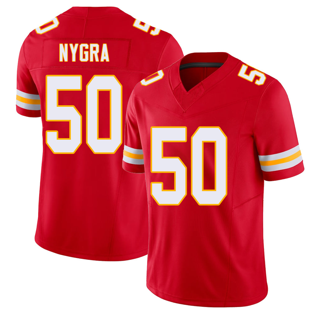 Kansas City #50 Nygra Player Football V Neck Short Sleeve Red Jersey Pete For Men Youth Women Gift