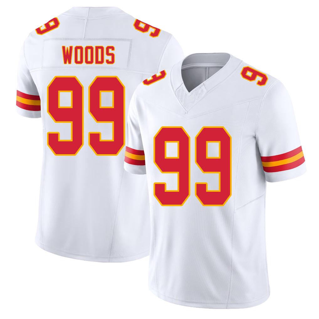 Kansas City #99 Woods Player Football V Neck Short Sleeve White Jersey Peter For Men Youth Women Gift