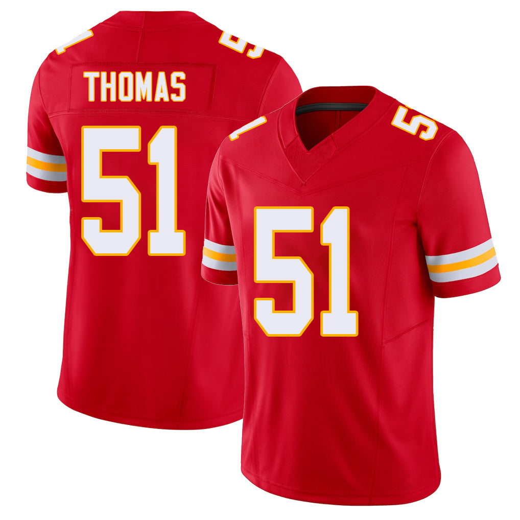 Kansas City #51 Thomas Player Football V Neck Short Sleeve Red Jersey R Mason For Men Youth Women Gift