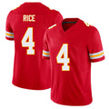 Kansas City #4 Rice Player Football V Neck Short Sleeve Red Jersey Rashee For Men Youth Women Gift