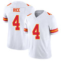 Kansas City #4 Rice Player Football V Neck Short Sleeve White Jersey Rashee For Men Youth Women Gift