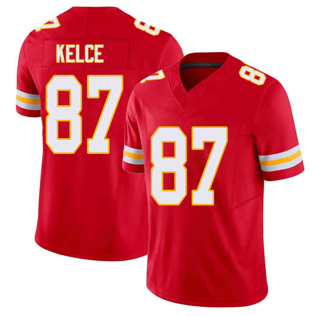 Kansas City #87 Kelce Player Football V Neck Short Sleeve Red Jersey Travis For Men Youth Women Gift