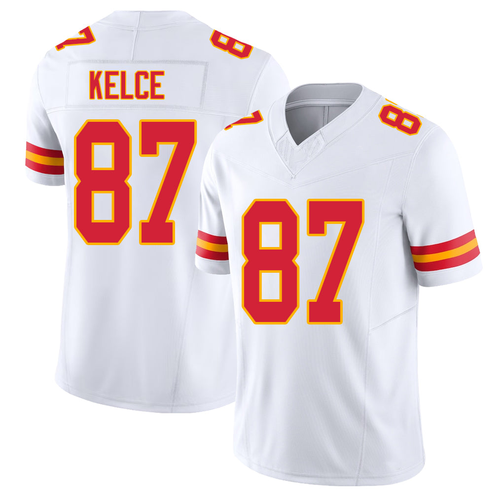Kansas City #87 Kelce Player Football V Neck Short Sleeve White Jersey Travis For Men Youth Women Gift