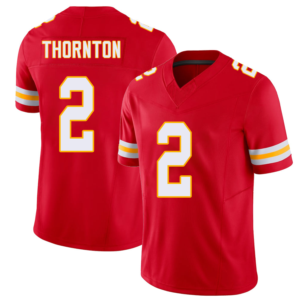 Kansas City #2 Thornton Player Football V Neck Short Sleeve Red Jersey Tyquan For Men Youth Women Gift