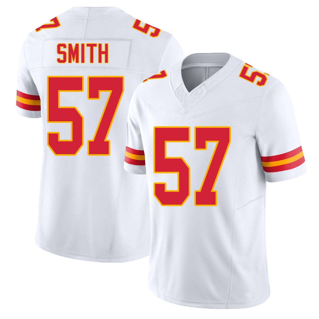 Kansas City #57 Smith Player Football V Neck Short Sleeve White Jersey Tyreke For Men Youth Women Gift
