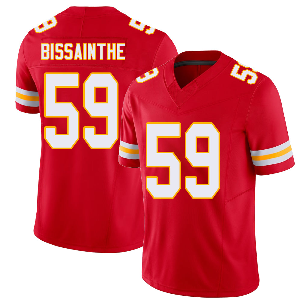 Kansas City #59 Bissainthe Player Football V Neck Short Sleeve Red Jersey Wesley For Men Youth Women Gift