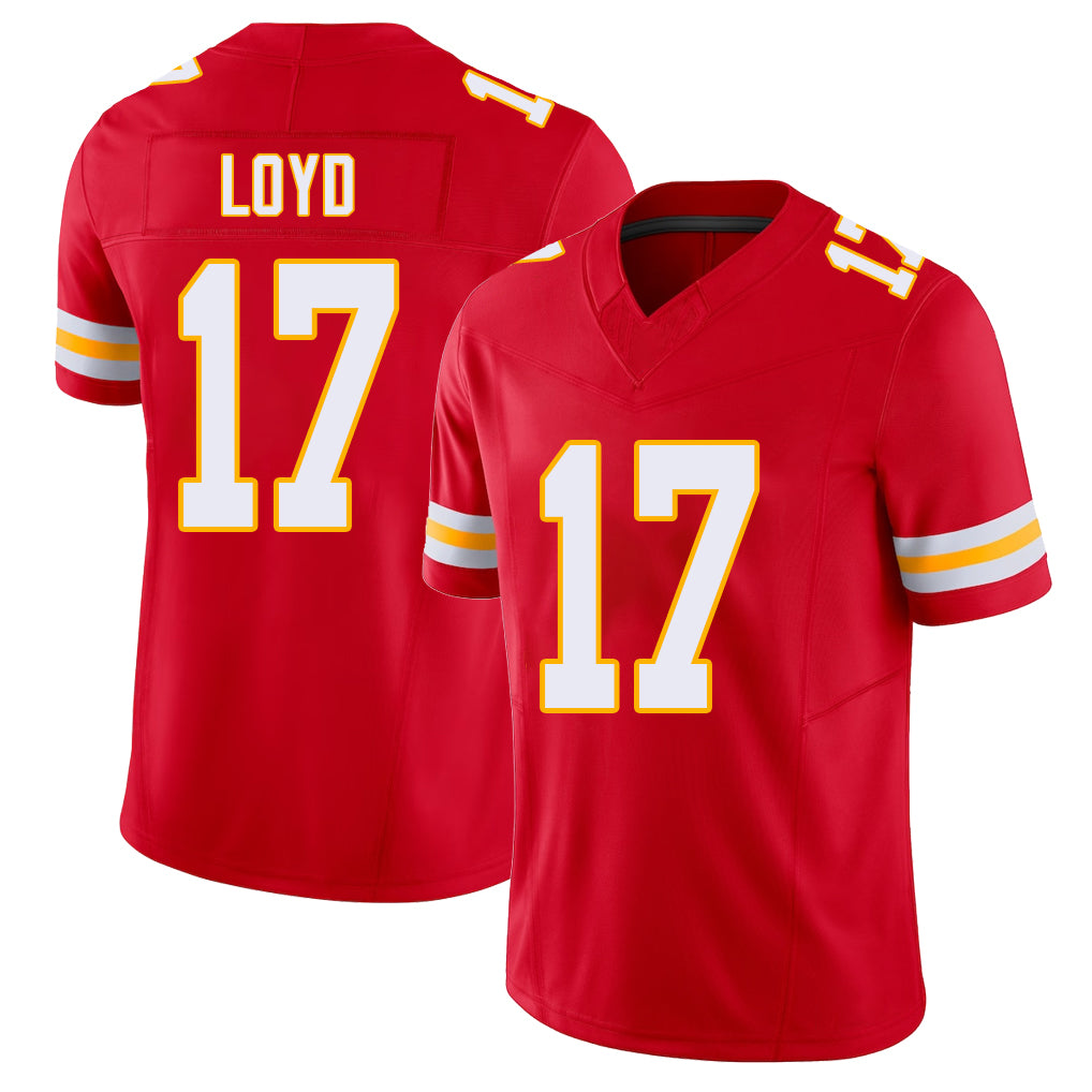 Kansas City #17 Loyd Player Football V Neck Short Sleeve Red Jersey Xavier For Men Youth Women Gift