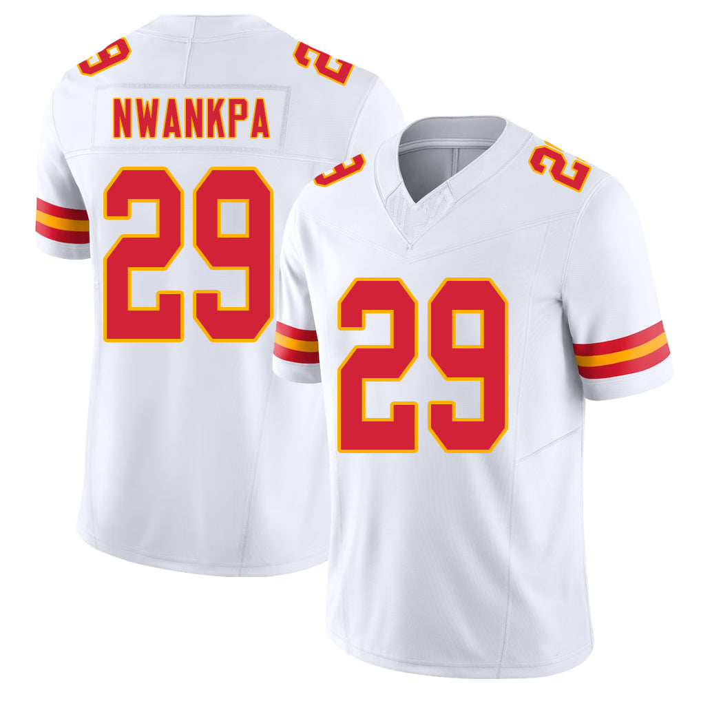 Kansas City #29 Nwankpa Player Football V Neck Short Sleeve White Jersey Xavier For Men Youth Women Gift