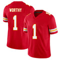 Kansas City #1 Worthy Player Football V Neck Short Sleeve Red Jersey Xavier For Men Youth Women Gift