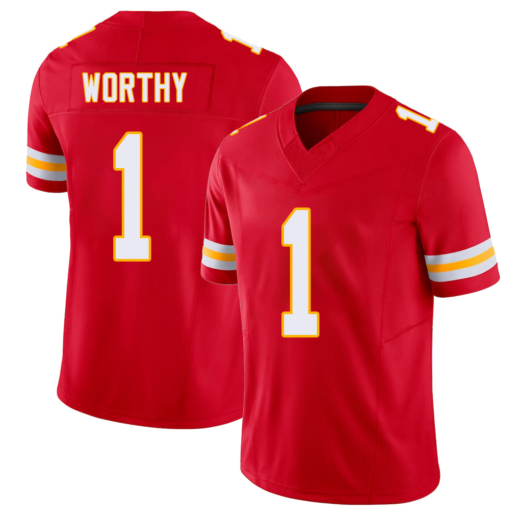 Kansas City #1 Worthy Player Football V Neck Short Sleeve Red Jersey Xavier For Men Youth Women Gift