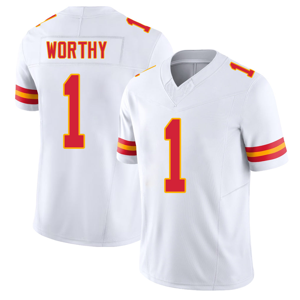 Kansas City #1 Worthy Player Football V Neck Short Sleeve White Jersey Xavier For Men Youth Women Gift