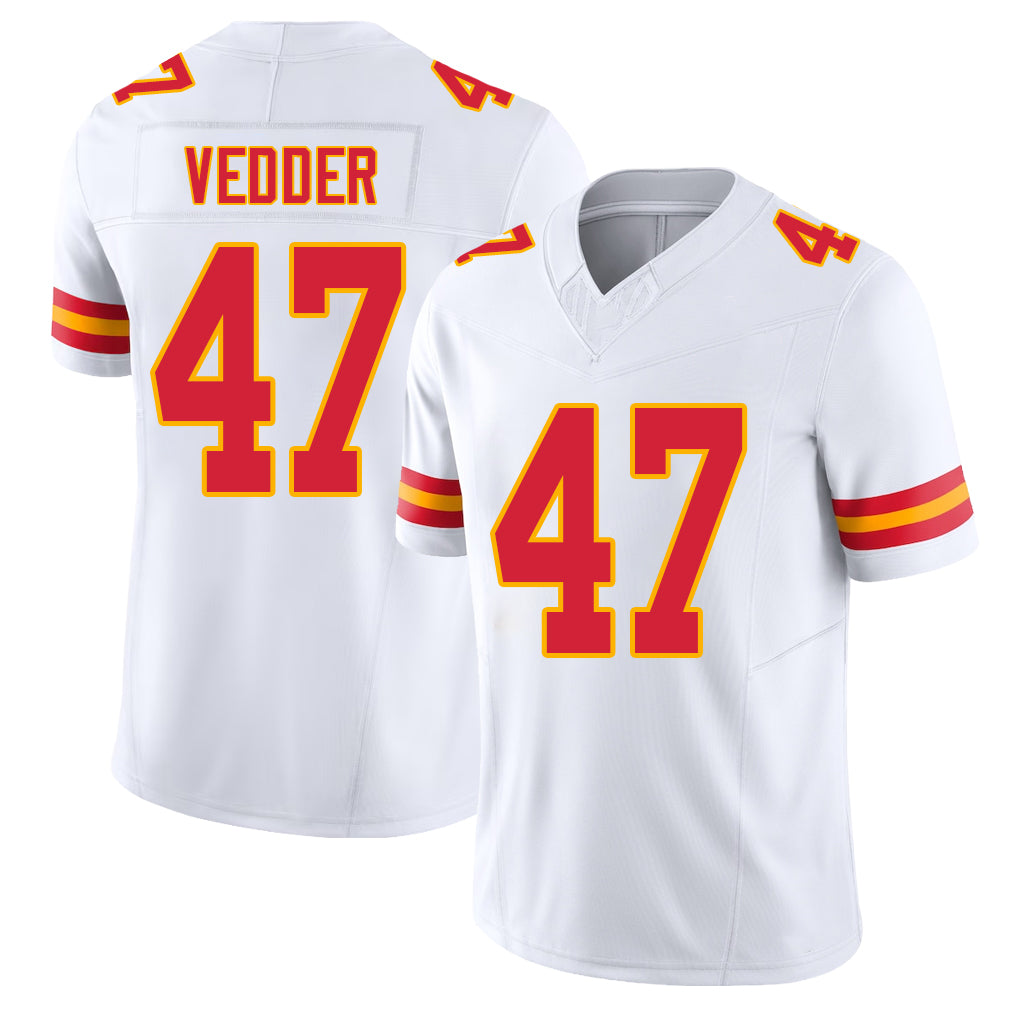 Kansas City #47 Vedder Player Football V Neck Short Sleeve White Jersey Zelmar For Men Youth Women Gift
