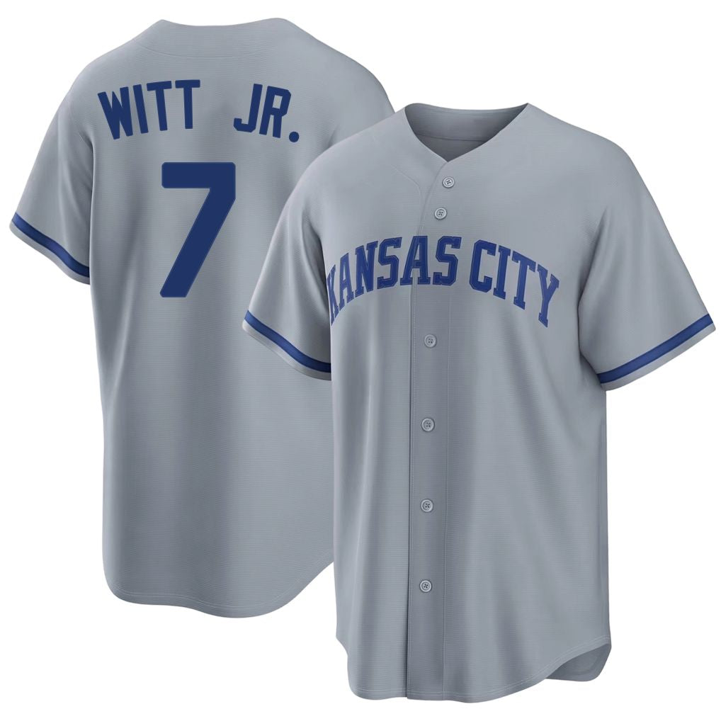 Kansas City #7 Witt Jr. Player Baseball Short Sleeve Gray Jersey Bobby For Men Women Youth Gift
