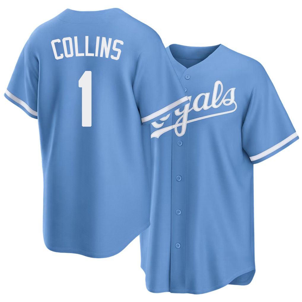 Kansas City #1 Collins Player Baseball Short Sleeve Blue Jersey Isaac For Men Women Youth Gift