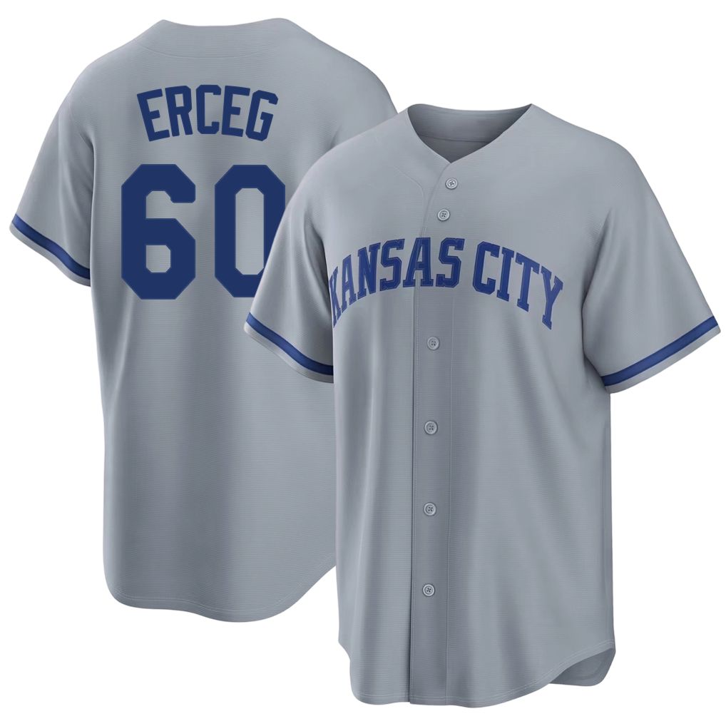 Kansas City #60 Erceg Player Baseball Short Sleeve Gray Jersey Lucas For Men Women Youth Gift