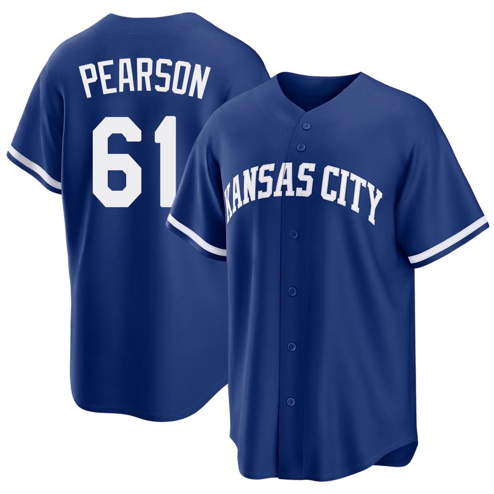 Kansas City #61 Pearson Player Baseball Short Sleeve Royal Jersey Nate For Men Women Youth Gift
