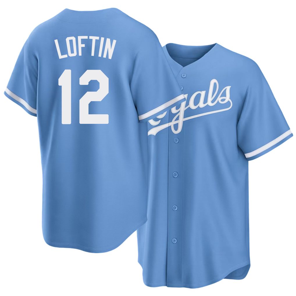 Kansas City #12 Loftin Player Baseball Short Sleeve Blue Jersey Nick For Men Women Youth Gift