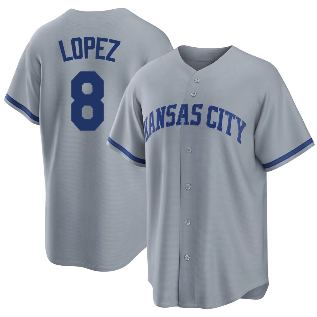 Kansas City #8 Lopez Player Baseball Short Sleeve Gray Jersey Nicky For Men Women Youth Gift