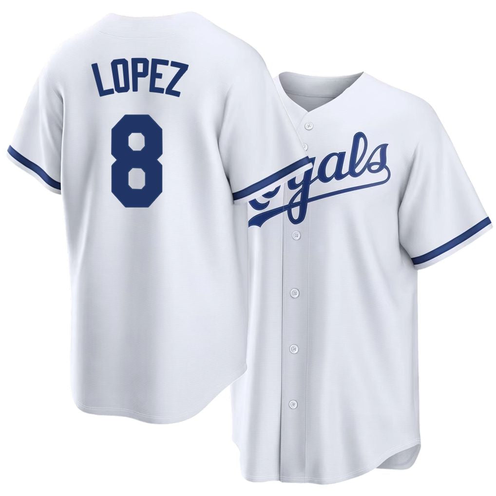 Kansas City #8 Lopez Player Baseball Short Sleeve White Jersey Nicky For Men Women Youth Gift