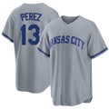Kansas City #13 Perez Player Baseball Short Sleeve Gray Jersey Salvador For Men Women Youth Gift