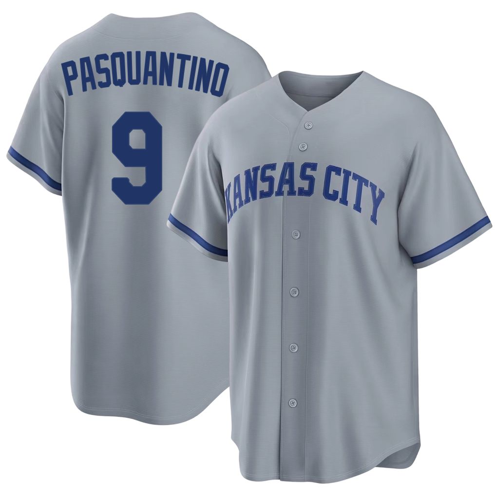 Kansas City #9 Pasquantino Player Baseball Short Sleeve Gray Jersey Vinnie For Men Women Youth Gift