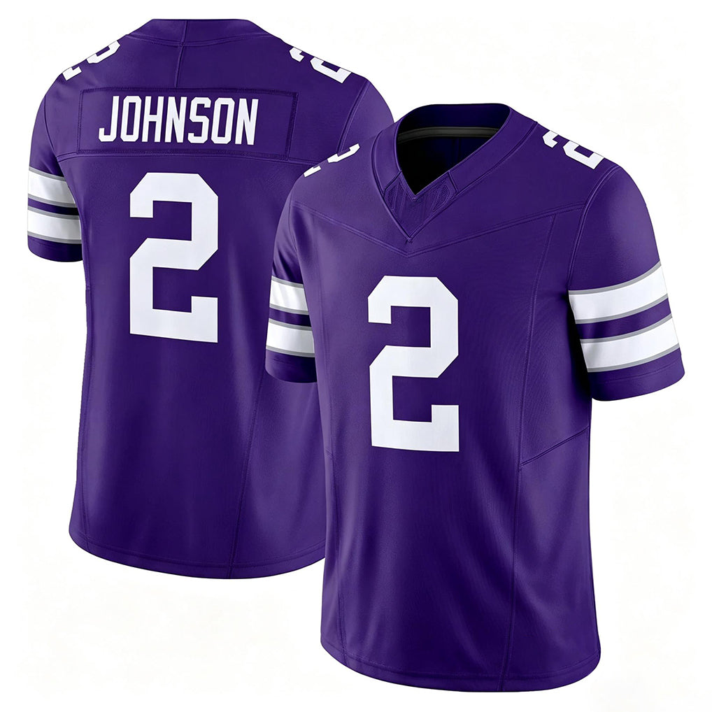 Kansas St. #2 Johnson Player College Football V Neck Short Sleeve Purple Jersey Avery For Men Youth Women