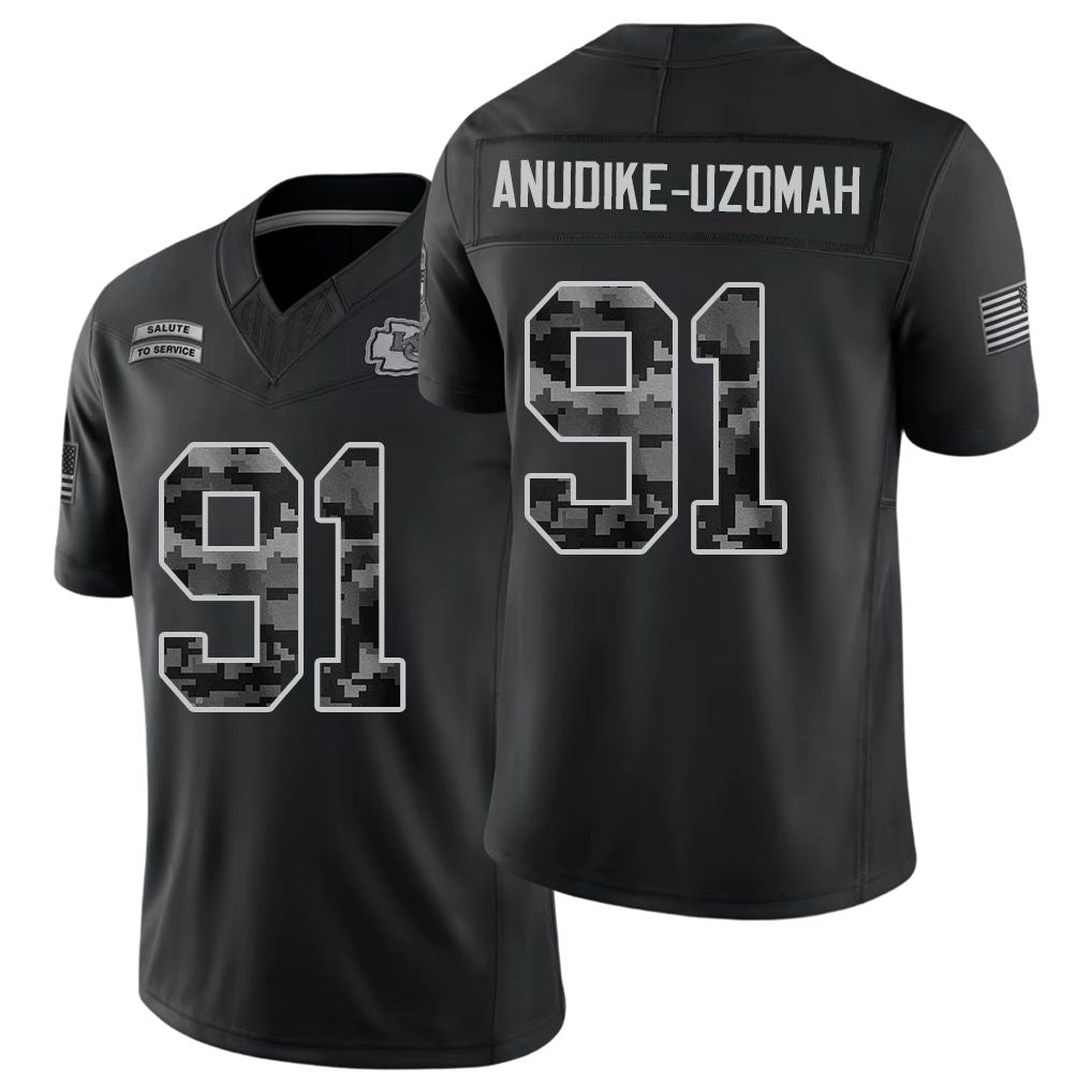 Kansas City #91 Anudike-Uzomah Player Football V Neck Short Sleeve Black Jersey Felix For Men Youth Women Gift