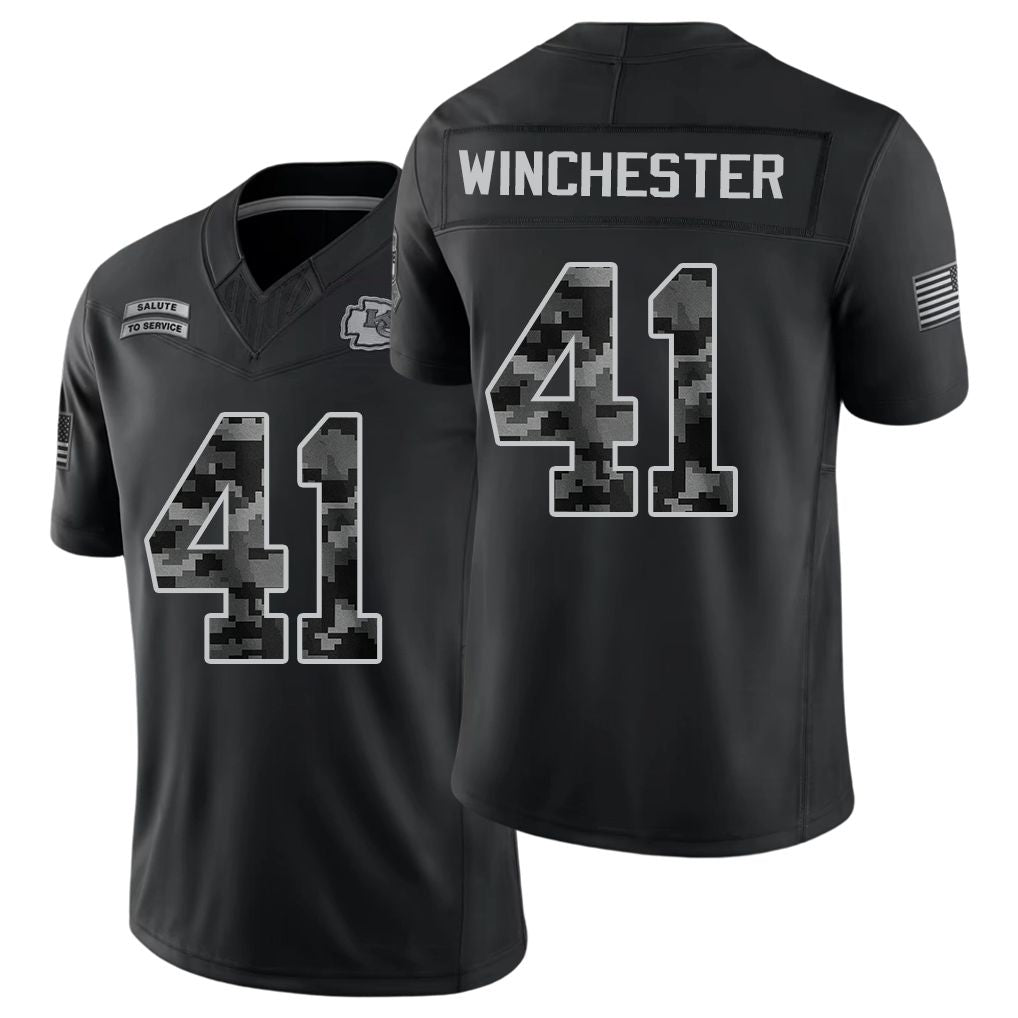 Kansas City #41 Winchester Player Football V Neck Short Sleeve Black Jersey James For Men Youth Women Gift