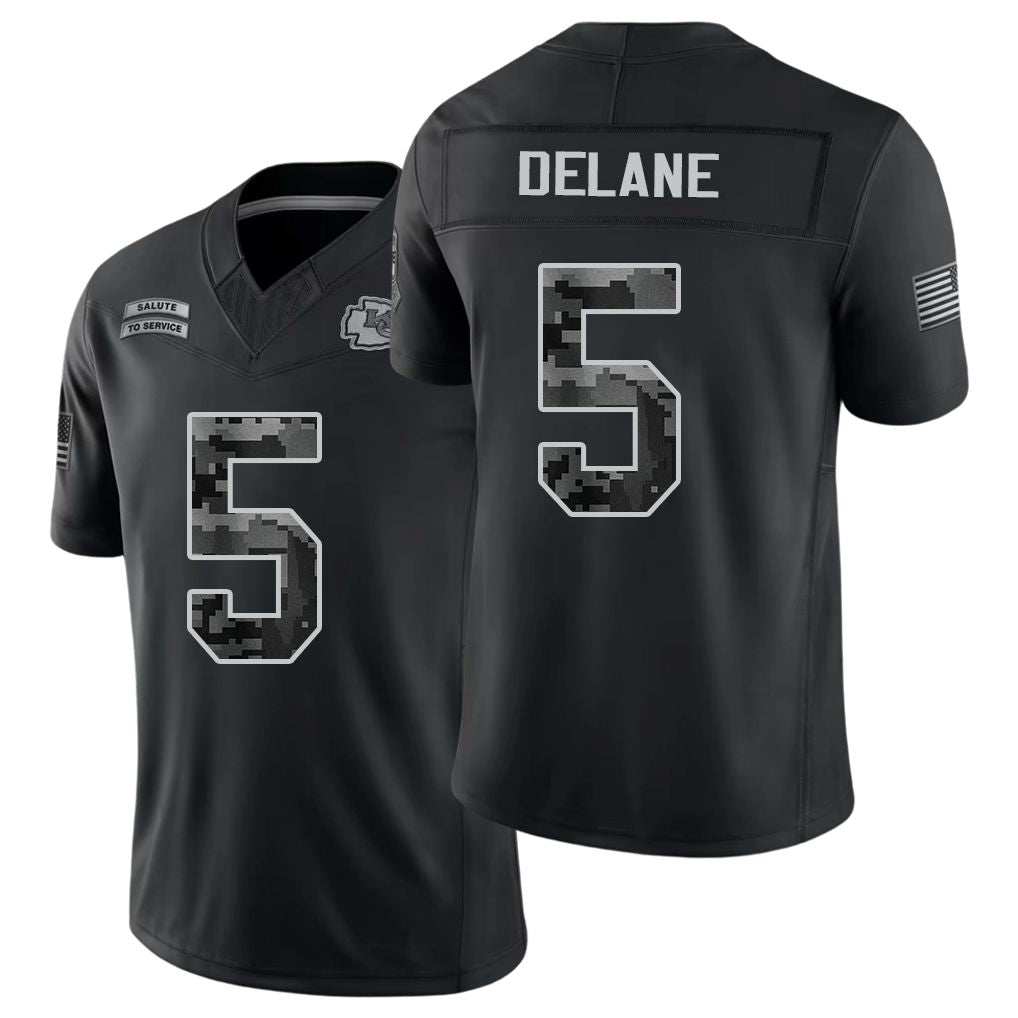 Kansas City #5 Delane Player Football V Neck Short Sleeve Black Jersey Mansoor For Men Youth Women Gift