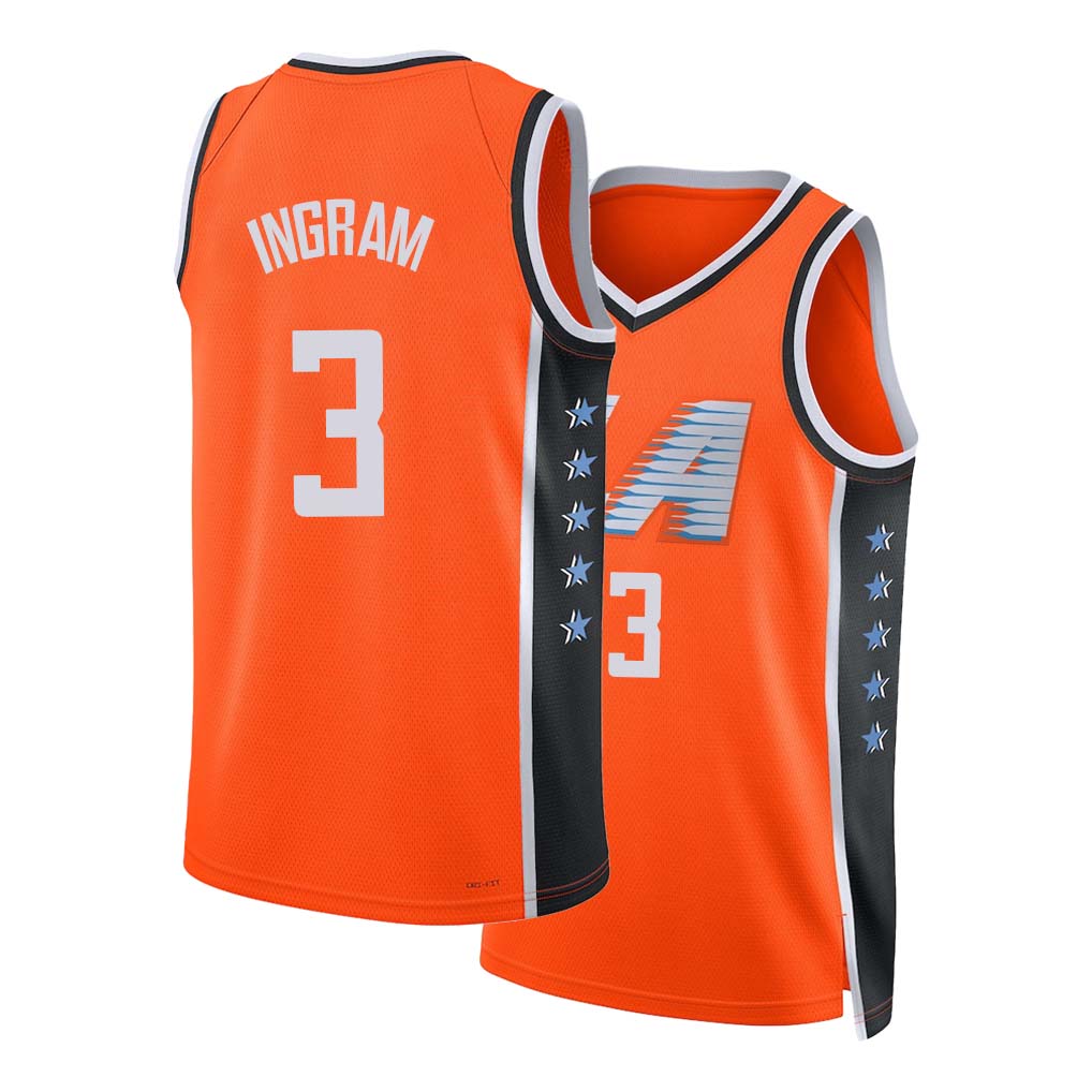 Los Angeles C #3 Ingram Player Basketball Sleeveless Orange Jersey Brandon For Adult Youth