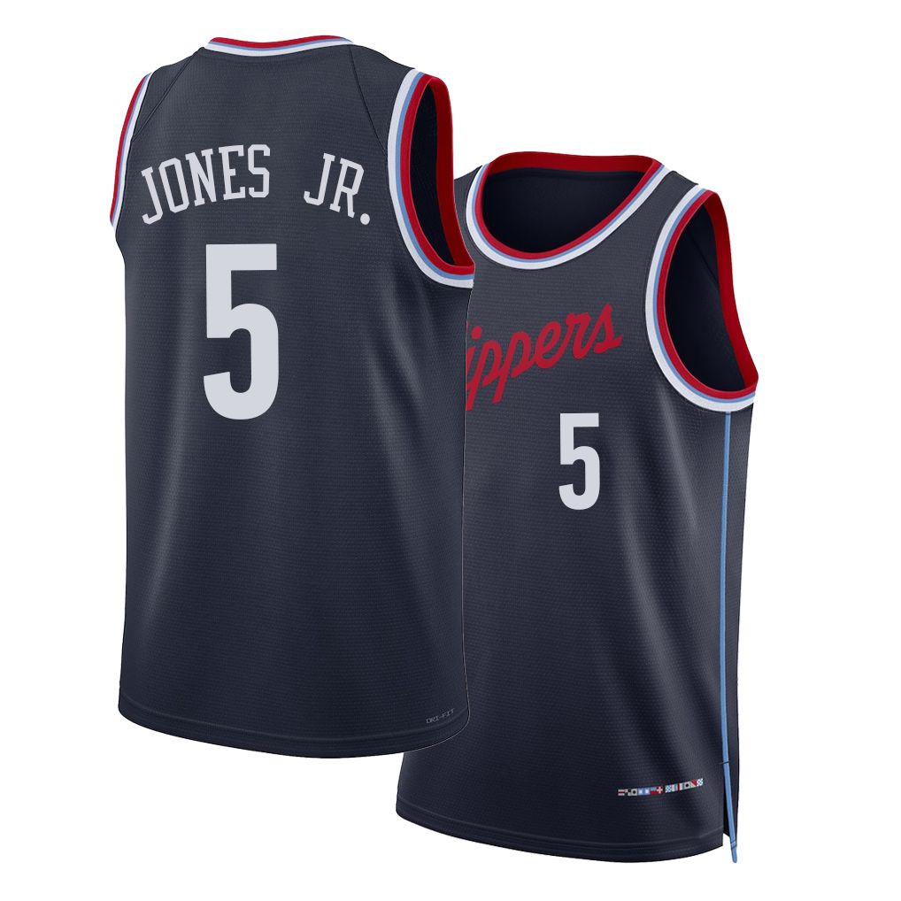 Los Angeles C #5 Jones Jr. Player Basketball Sleeveless Navy Jersey Derrick For Adult Youth