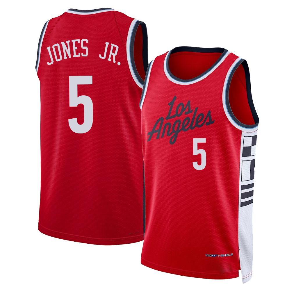 Los Angeles C #5 Jones Jr. Player Basketball Sleeveless Red Jersey Derrick For Adult Youth