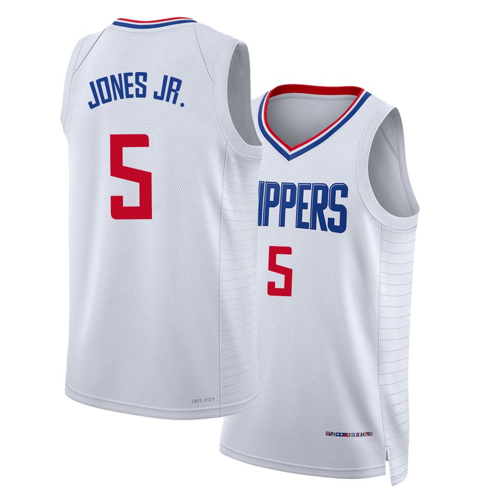 Los Angeles C #5 Jones Jr. Player Basketball Sleeveless White Jersey Derrick For Adult Youth