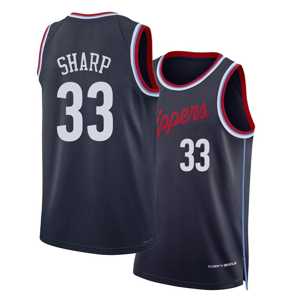 Los Angeles C #33 Sharp Player Basketball Sleeveless Navy Jersey Jamarion For Adult Youth