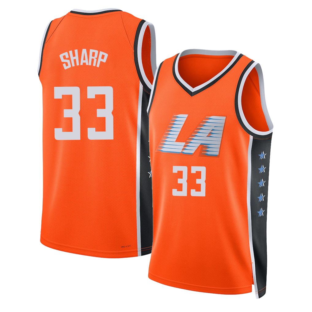 Los Angeles C #33 Sharp Player Basketball Sleeveless Orange Jersey Jamarion For Adult Youth