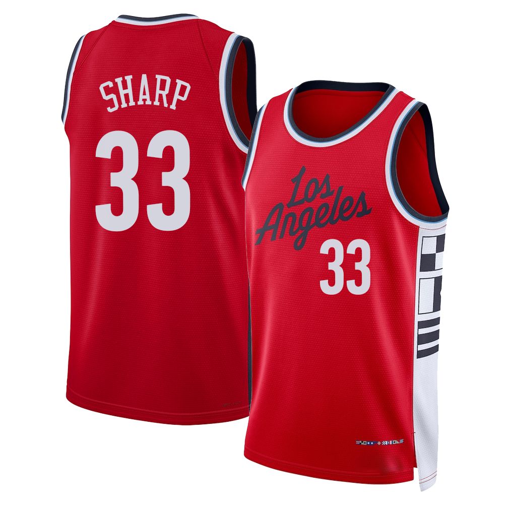 Los Angeles C #33 Sharp Player Basketball Sleeveless Red Jersey Jamarion For Adult Youth