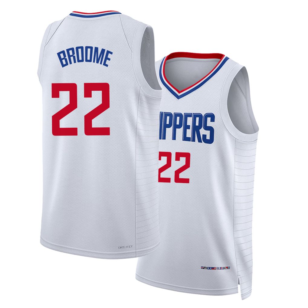 Los Angeles C #22 Broome Player Basketball Sleeveless White Jersey Johni For Adult Youth